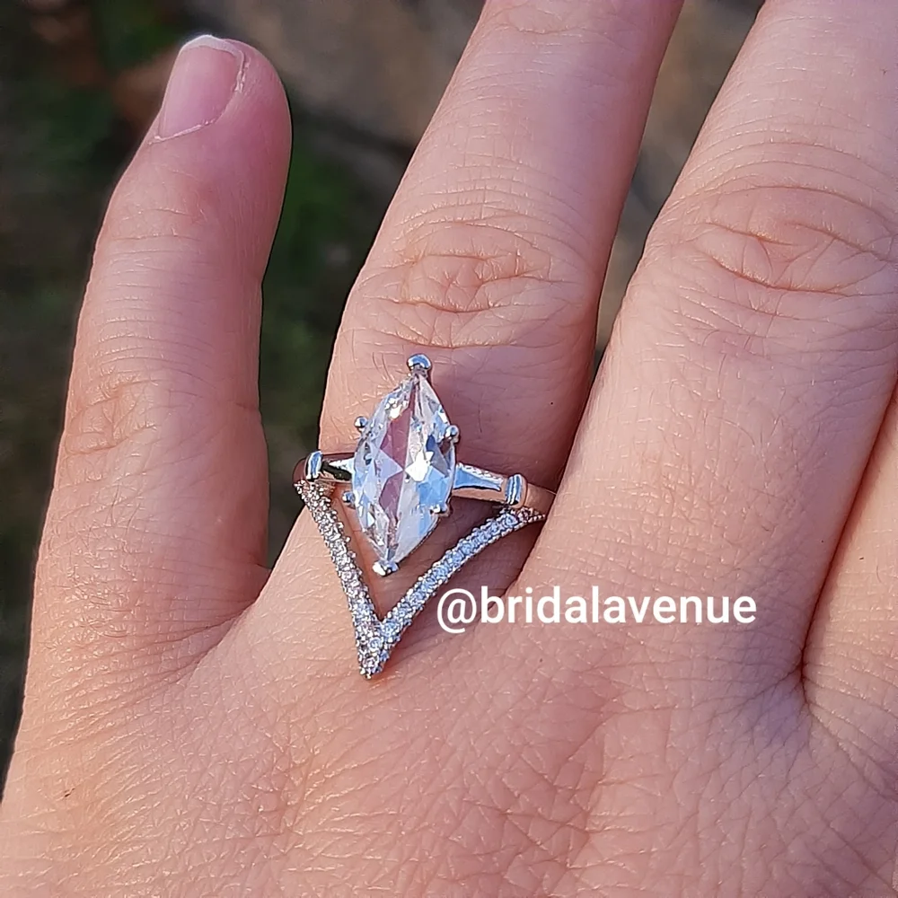 New Silver White Sapphire Marquise Ring - Picture 5 of 7